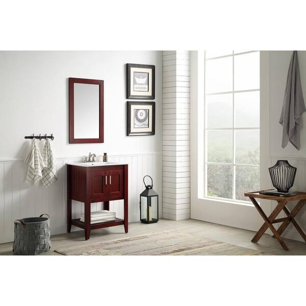 ANZZI Mosset series 24-in Black Single Sink Bathroom Vanity with White Ceramic Top (Mirror Included)