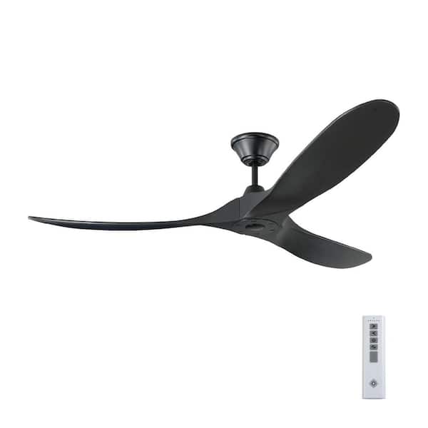 Generation Lighting Maverick 60 in. Modern Indoor/Outdoor Matte Black Ceiling Fan with Matte Black Blades and 6-Speed Remote Control