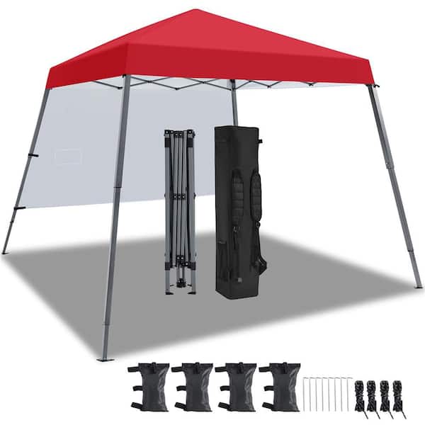 Yaheetech 10 x 10 ft. Base 1-person Set Up Pop-up Canopy Tent with Side Panel Storage Bag 4-Sandbags 8-Ground Stakes