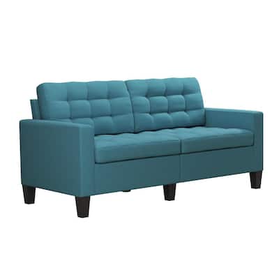 Eva 72 in. Teal Fabric 2-Seater Lawson Sofa with Slope Arms