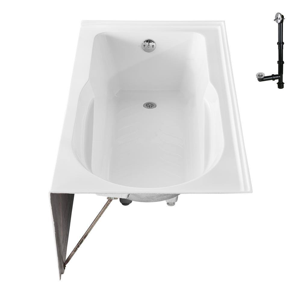 Glossy White Acrylic Rectangular Alcove Bathtub with Chrome Drain