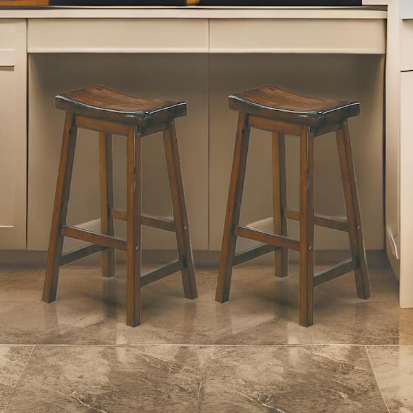 Benjara 29 in. Cherry Brown Wooden Counter Height Stool with