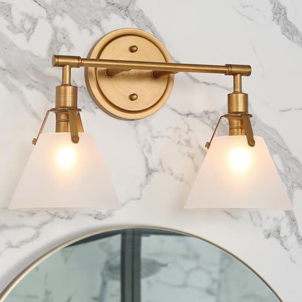 2 PACK Dimmable LED Wall Light–Antique Brass & Frosted Glass Shade–Curved Lamp