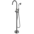 Vintage 2-Handle Floor-Mount Buthtub Freestanding Roman Tub Faucet in Brushed Nickel