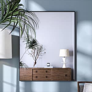 32 in. W x 40 in. H Black Rectangle Framed Tempered Glass Wall-mounted Mirror