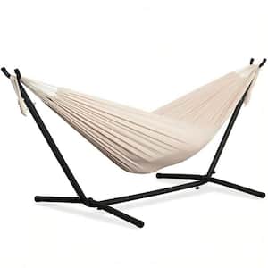 2 Person Double Hammock with Stand, 450 lb. Heavy-Duty Steel Frame Portable Hammock for Outdoor Patio Yard, Beige
