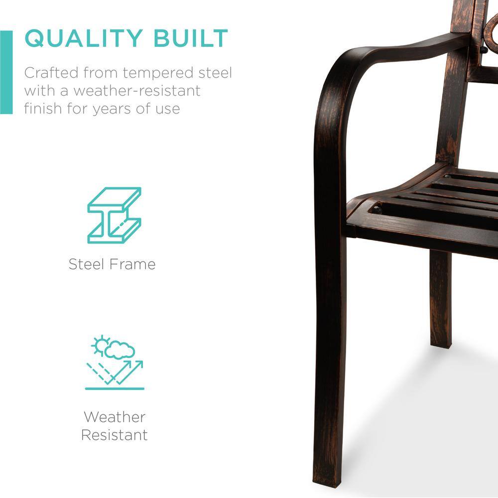 Bronze Floral Design Outdoor Steel Bench with Slatted Seat