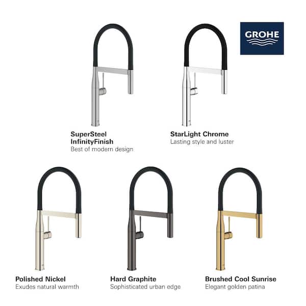 GROHE Essence New Single-Handle Pull-Down Sprayer Kitchen Faucet in  Starlight Chrome 30295000 - The Home Depot