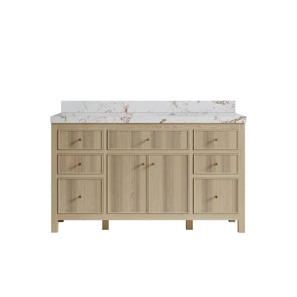 Willow Collections Sonoma Oak 60 in. W x 22 in. D x 36 in. H Single Sink Bath Vanity in White Oak with 2 in. Viola Gold Qt. Top
