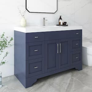 Agnea 48 in. W x 21 in. D x 35 in. H Single Sink Freestanding Bath Vanity in Marine Blue with White Quartz Top