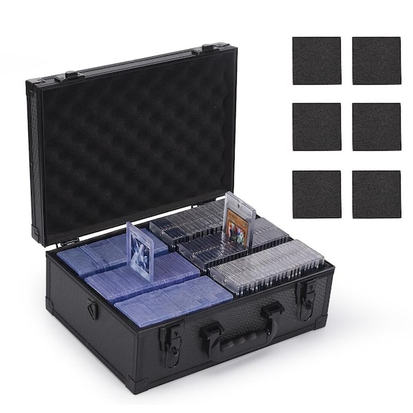 Lockable Metal Trading Card Case For 35PT Cards, Stores Toploaders & Magnetic Holders With 6 Foam Dividers