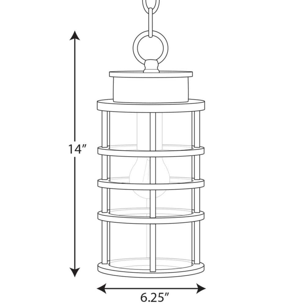 Black Ribbed Frame Outdoor Hanging Lantern with Clear Glass Shade