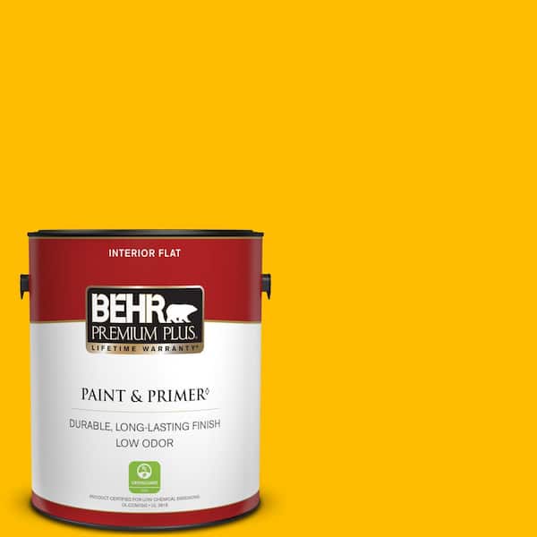 BEHR PREMIUM PLUS 1 gal. #340B-7 Empire Yellow Flat Low Odor Interior Paint & Primer