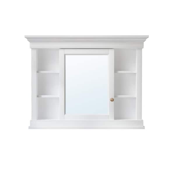 Recessed Mount 42 in. W x 32 in. H Rectangular Solid Wood Framed Medicine Cabinet with Mirror and Glass Shelves