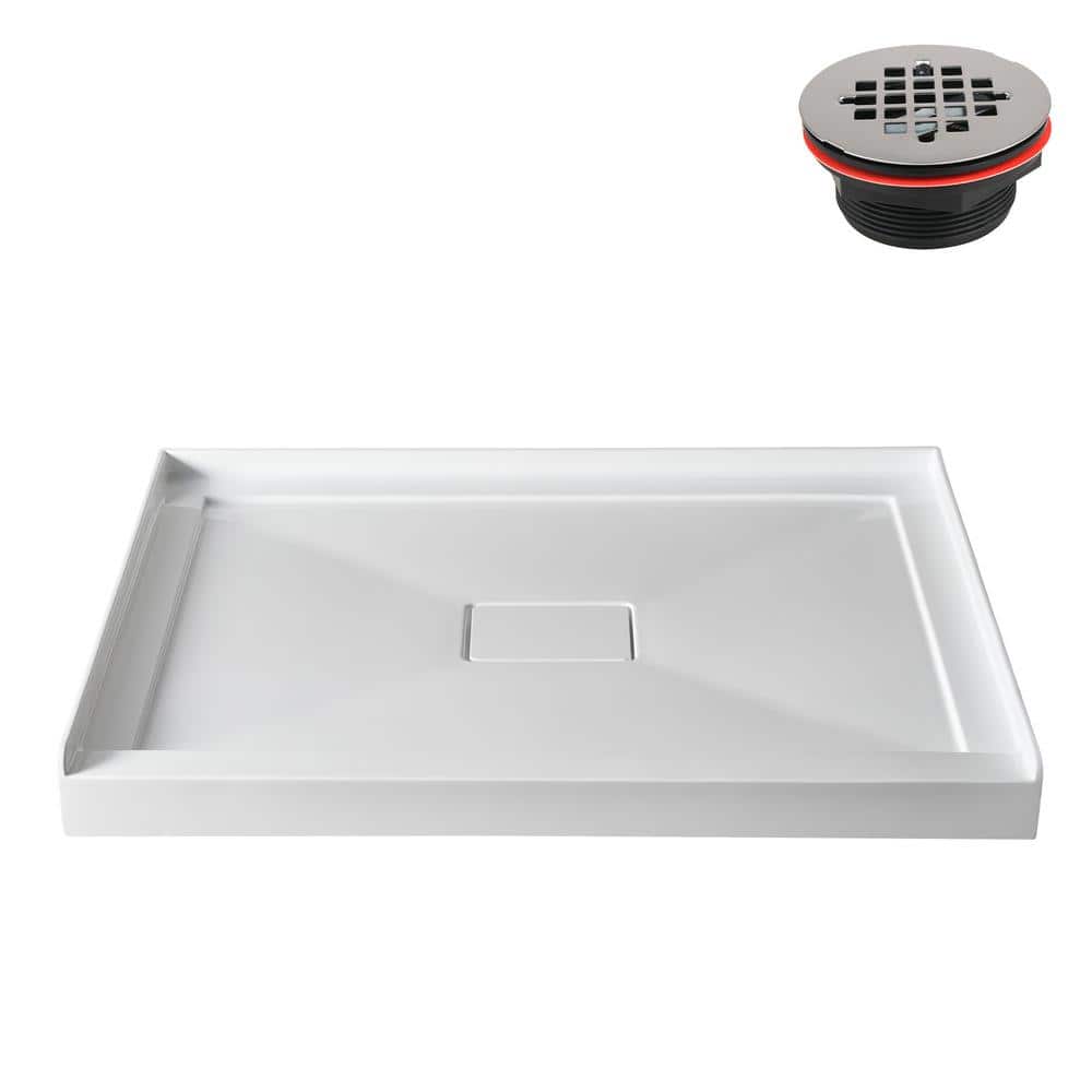 42 in. L x 34 in. W Alcove Acrylic Shower Pan Base in Glossy White with Center Drain, Drain Included price history on PriceWatchPro