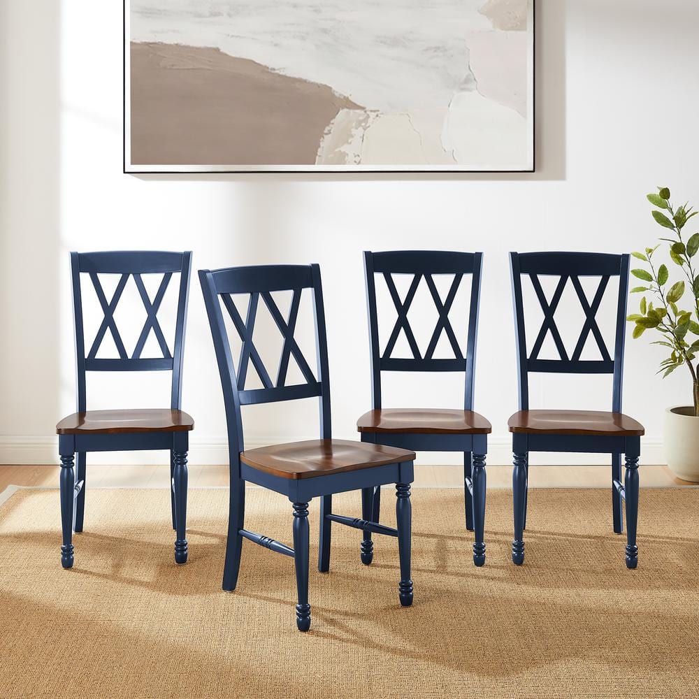 Navy Cross Back High Wood Side Chairs, Set of 4