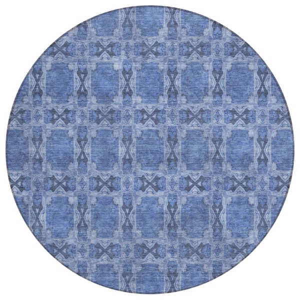 Chantille ACN564 Denim 8 ft. x 8 ft. Round Machine Washable Indoor/Outdoor Geometric Area Rug
