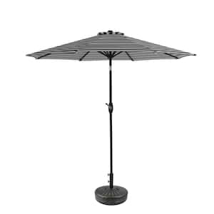 Peyton 9 ft. Market Patio Umbrella in Black and White with Bronze Round Base