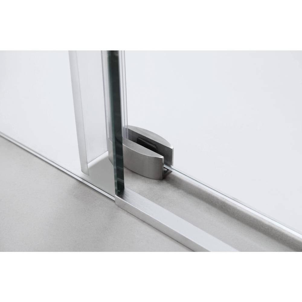 60 in. x 76 in. Frameless Clear Glass Sliding Shower Door with Brushed Nickel Finish