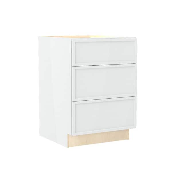 Home Decorators Collection Franklin 27 in. W x 24 in. D x 34.5 in. H Assembled Plywood Drawer Base Kitchen Cabinet in Vesper White with Soft Close
