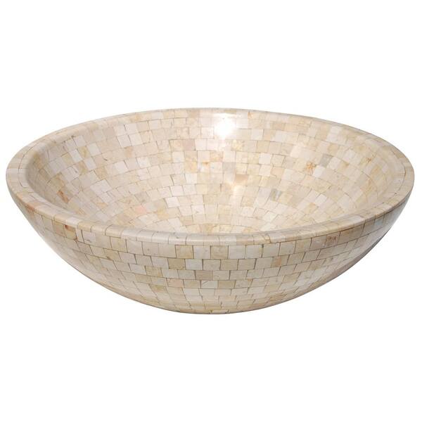 Eden Bath Mosaic Marble Round Stone Vessel Sink in Tan