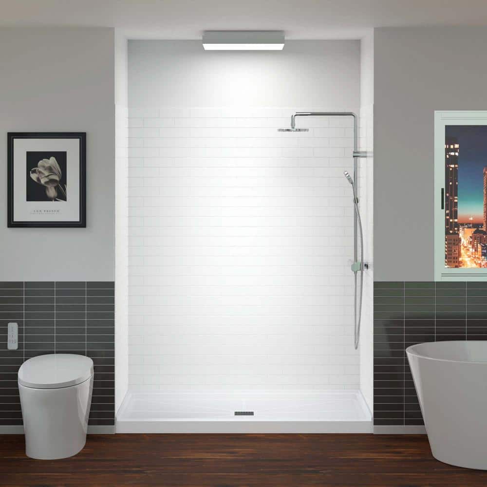 60'' White Matte Black Trim Rectangular Shower Stall Kit