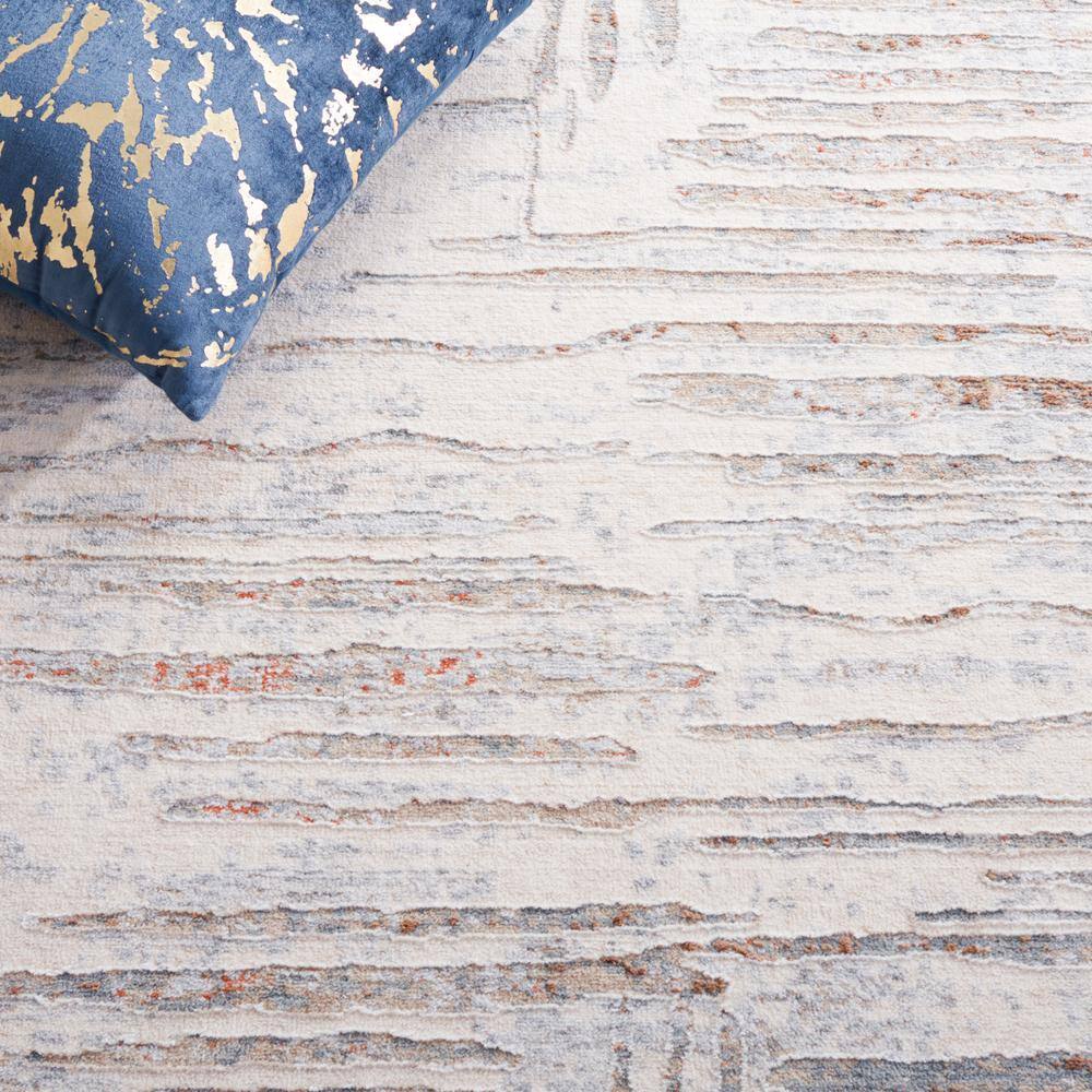 Marmara Blue and Beige Hand-Knotted Viscose Area Rug