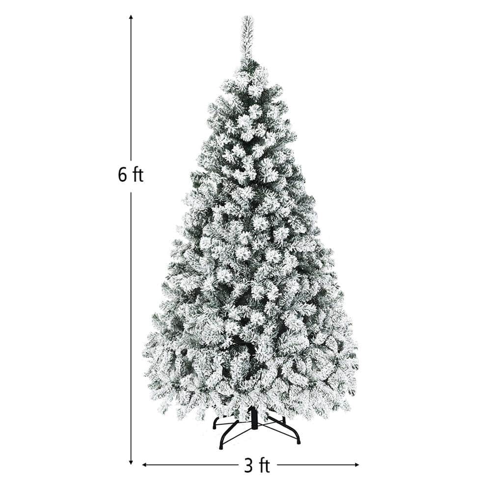 6FT Snow Flocked Pre-Lit Pine Christmas Tree with LED Lights