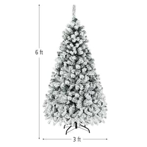 6 ft. Pre-Lit LED Flocked Snow Hinged Pine Artificial Christmas Tree with 250 White Lights