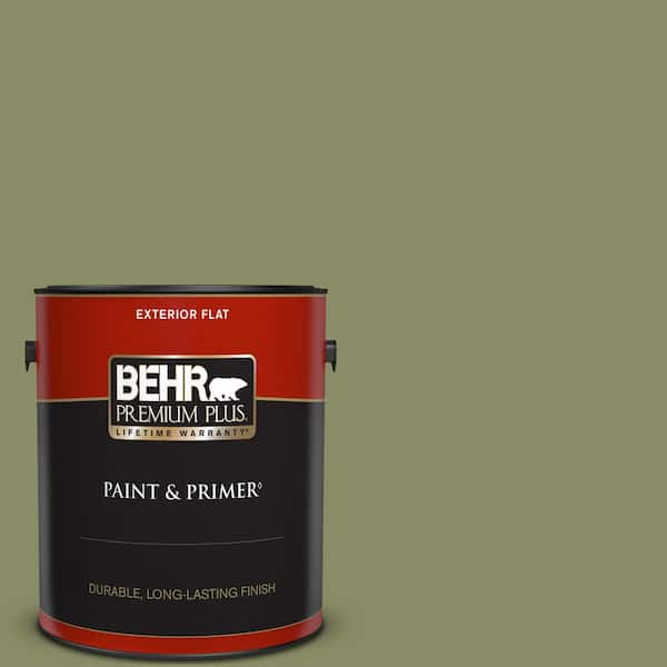 BEHR PREMIUM PLUS 1 gal. #S370-5 Pesto Paste Flat Exterior Paint & Primer