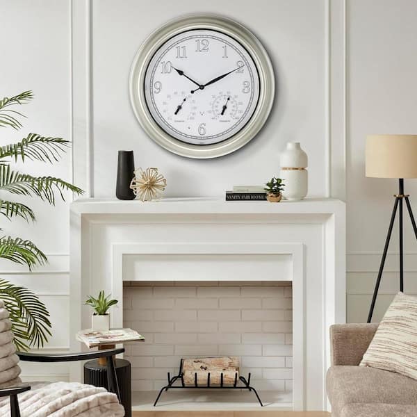Phewnyzo 18 in. Silver/Gold Outdoor Atomic Wall Clock with