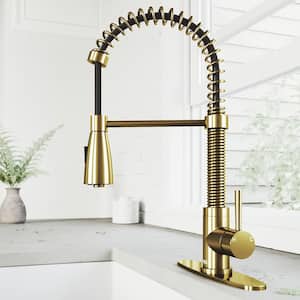 Brant Single-Handle Pull-Down Sprayer Kitchen Faucet with Deck Plate in Matte Gold