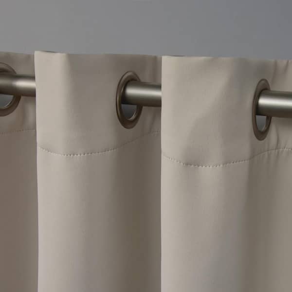 Sateen Stone Solid Woven Room Darkening Grommet Top Curtain, 52 in. W x 63 in. L (Set of 2)