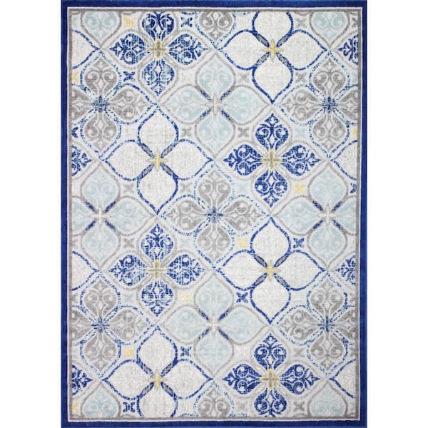 BASHIAN Veranda Grey/Blue 4 ft. x 6 ft. (3'6" x 5'6") Floral Transitional Indoor/Outdoor Accent Rug