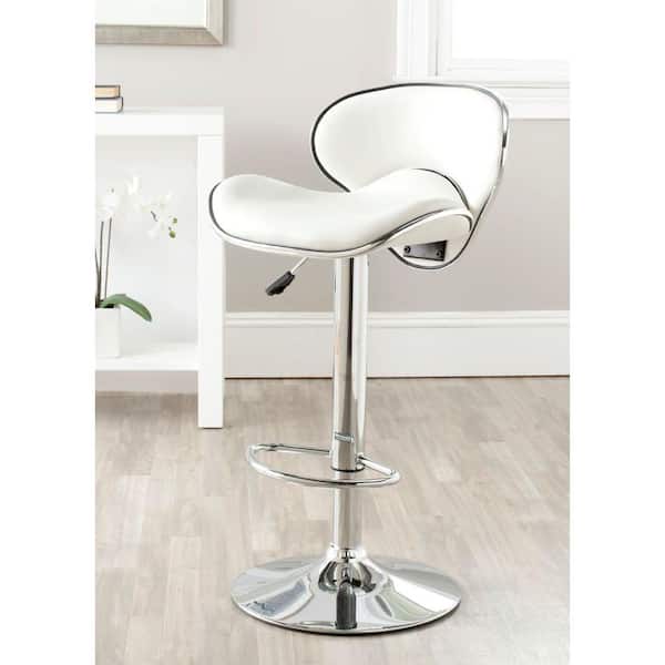Shambi White/Chrome Adjustable Height Swivel Cushioned Bar Stool