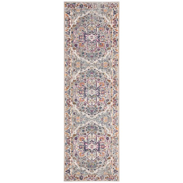 Evoke Gray 2 ft. x 7 ft. Border Medallion Runner Rug