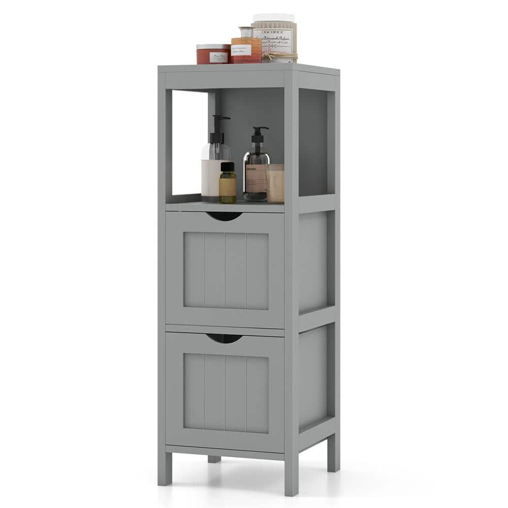 Costway 12 in. W x 12 in. D x 35 in. H Gray MDF Freestanding Linen Cabinet with 2 Removable-Drawers HCST00742