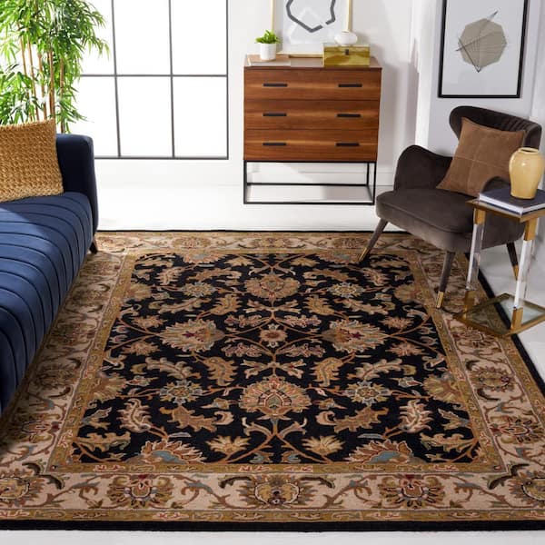 Heritage Black/Beige 10 ft. x 14 ft. Antique Border Floral Area Rug