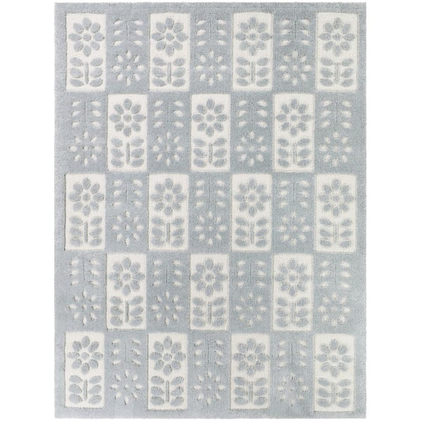 Hayden Teal 7 ft. 10 in. x 10 ft. Checkered Floral Area Rug