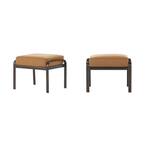 Ridge Falls Dark Brown Aluminum Outdoor Patio Ottoman with Sunbrella Canvas Cork Tan Cushions (2-Pack)