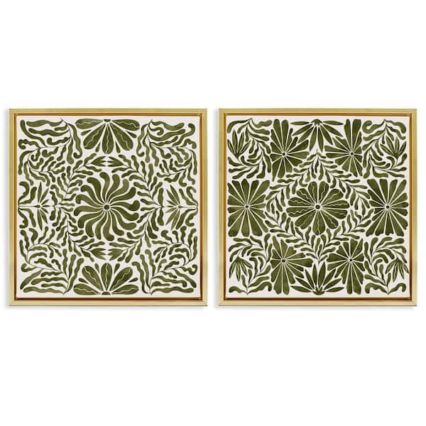 Stupell Industries Patterned Wavy Flowers by Grace Popp 2-Pieces Gold Floater Frame Nature Graphic Art Print 18 in. x 18 in.