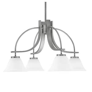 Olympia 13.75 in. 4-Light Graphite Downlight Chandelier White Muslin Glass Shade