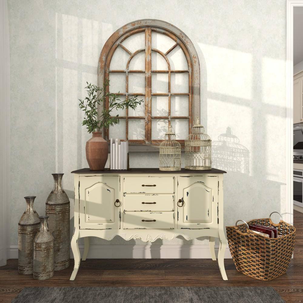 Cream Metal Birdcage Set with Floral Embossed Design, 21" and 18"