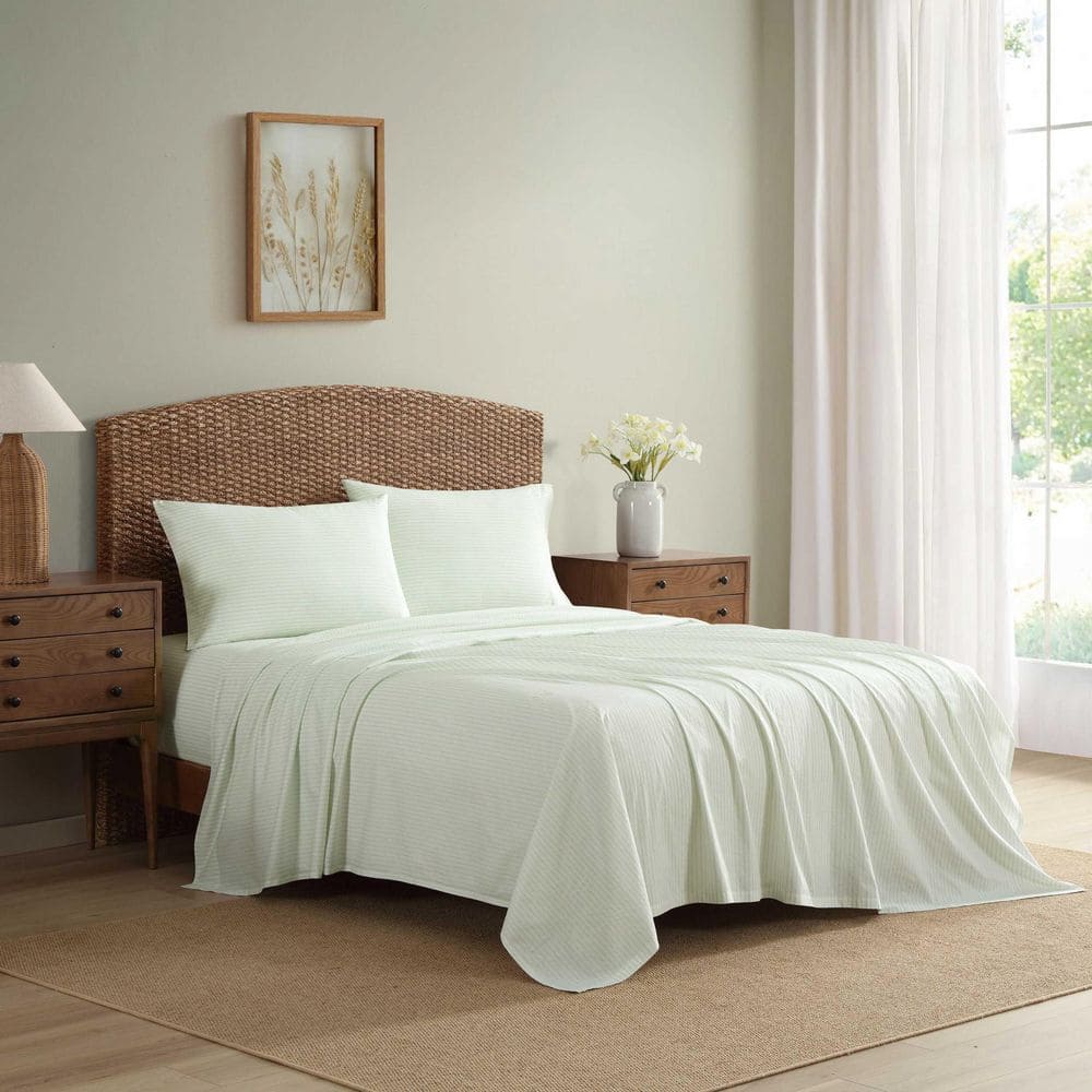 Laura Ashley Bedford Skinny Stripe 4-Piece White/Green Cotton