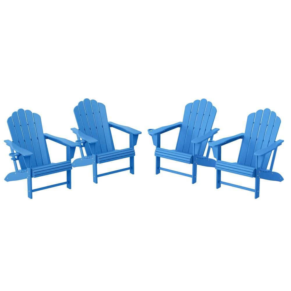 Aderson Pacific Blue All Weather Fade Resistant HDPE Plastic Adirondack Chairs w/ Cup Holders Set of 4 price history on PriceWatchPro