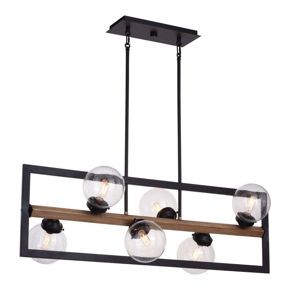 VAXCEL Bridgeview 38-in Oil Rubbed Bronze and Wood Industrial 6-Light Linear Chandelier, Hanging Ceiling Island Pendant -  H0257