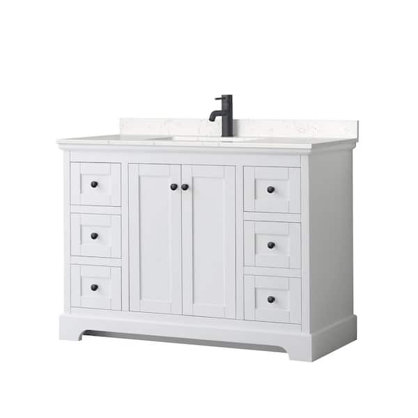 Wyndham Collection Avery 48 in. W x 22 in. D x 35 in. H Single Bath Vanity in White with Carrara Cultured Marble Top