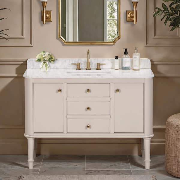 Collette 48 in. Single Sink Greige Bath Vanity with White Carrara Marble Top (Assembled)