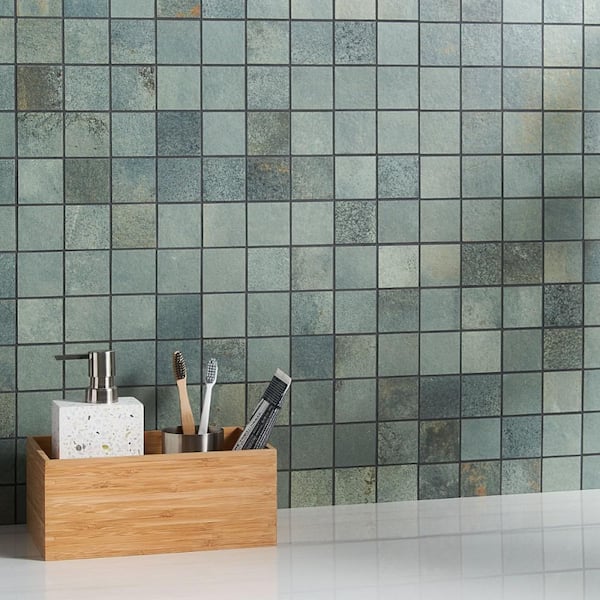 Angela Harris Fuller Aquamarine 11.81 in. x 11.81 in. Matte Porcelain Floor and Wall Mosaic Tile (0.96 sq. ft./Each)