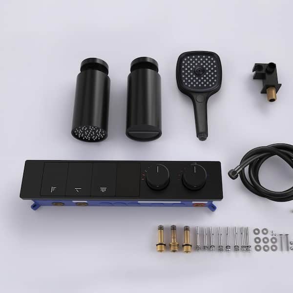 3-Spray Dual Handheld Wall Mounting Shower Head Fixed Shower Combo Set With Hand Shower 2.64GPM in Matte Black
